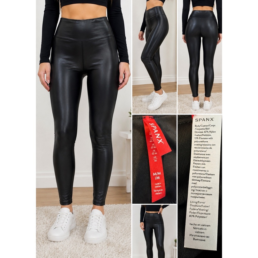 Spanx Faux Leather Leggings Black High Rise Compression Pants Medium M 20110R